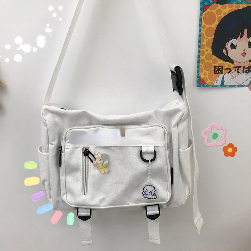 Teen Girls Canvas Shoulder Bags Harajuku Retro Men Messenger Bag Large Capacity