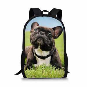 French Bulldog Print Teen Girls School Bag 16inch