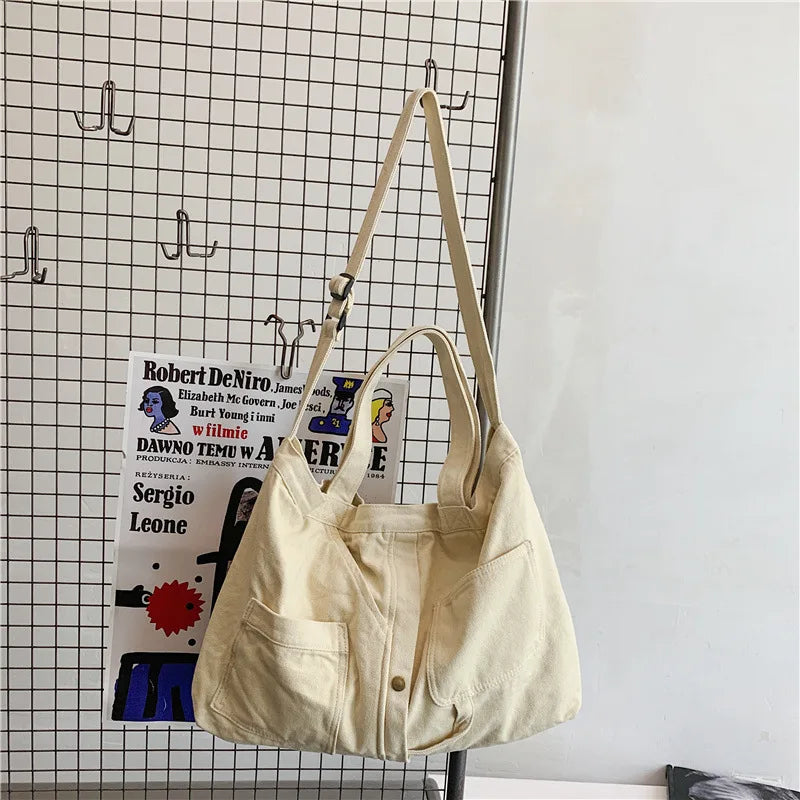 Teenager Large Canvas Handbag Student Multi-pockets Messenger Bag