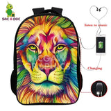 Child Wolf Nylon 3D Backpack Waterproof Student Girls Boys Schoolbag