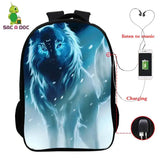 Child Wolf Nylon 3D Backpack Waterproof Student Girls Boys Schoolbag