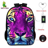 Child Wolf Nylon 3D Backpack Waterproof Student Girls Boys Schoolbag