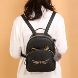 Teenagers Backpack PU Leather School Bags Girl Cartoon Cat Square Satchel