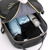 Teenagers Backpack PU Leather School Bags Girl Cartoon Cat Square Satchel