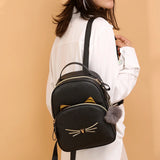 Teenagers Backpack PU Leather School Bags Girl Cartoon Cat Square Satchel