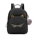 Teenagers Backpack PU Leather School Bags Girl Cartoon Cat Square Satchel