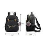 Teenagers Backpack PU Leather School Bags Girl Cartoon Cat Square Satchel