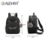 Cat Cartoon School Bag PU Leather Lightweight Handbag for Teens
