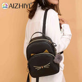 Cat Cartoon School Bag PU Leather Lightweight Handbag for Teens
