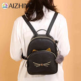 Cat Cartoon School Bag PU Leather Lightweight Handbag for Teens