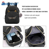 Teen Girl Cat School Backpack PU Leather Square Satchel