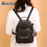 Teen Girl Cat School Backpack PU Leather Square Satchel