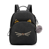 Cat Cartoon School Bag PU Leather Lightweight Handbag for Teens