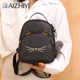 Cat Cartoon School Bag PU Leather Lightweight Handbag for Teens