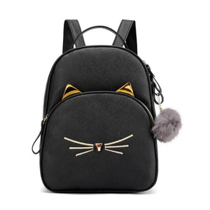 Teenagers Backpack PU Leather School Bags Girl Cartoon Cat Square Satchel