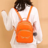Teenagers Backpack PU Leather School Bags Girl Cartoon Cat Square Satchel