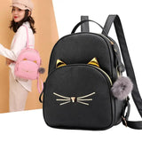 Teenagers Backpack PU Leather School Bags Girl Cartoon Cat Square Satchel