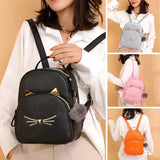 Teenagers Backpack PU Leather School Bags Girl Cartoon Cat Square Satchel