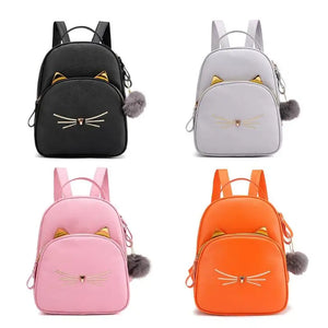 Teenagers Backpack PU Leather School Bags Girl Cartoon Cat Square Satchel
