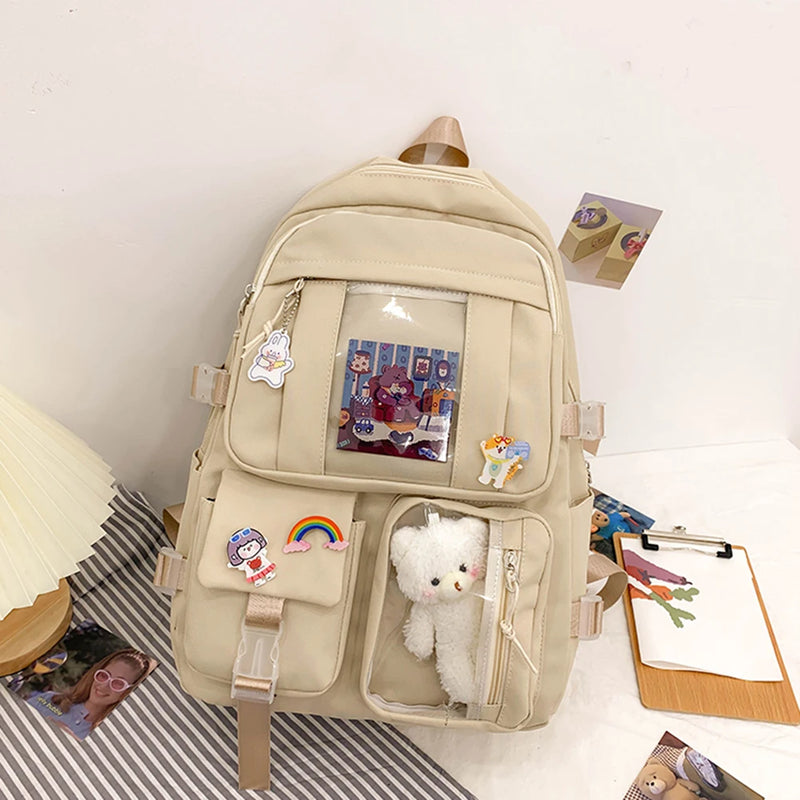 Girls Nylon Multi-pocket Backpack Lightweight Large Capacity Travel Backpack