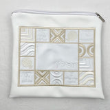 Tefillin Bag Square Geometric Design PU Leather Zipper 21x21cm