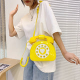 Pink Telephone Shape Women's Shoulder Bag Patent Leather Casual Tote