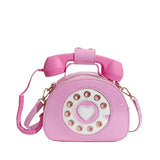 Pink Telephone Shape Women's Shoulder Bag Patent Leather Casual Tote