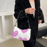 Plush Love Heart Underarm Bag for Women