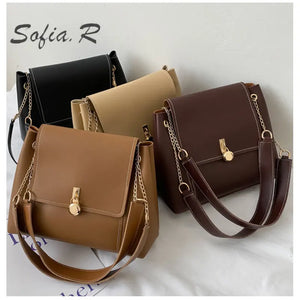 Texture Flip Shoulder Bag PU Clasp Chain Tote Bag