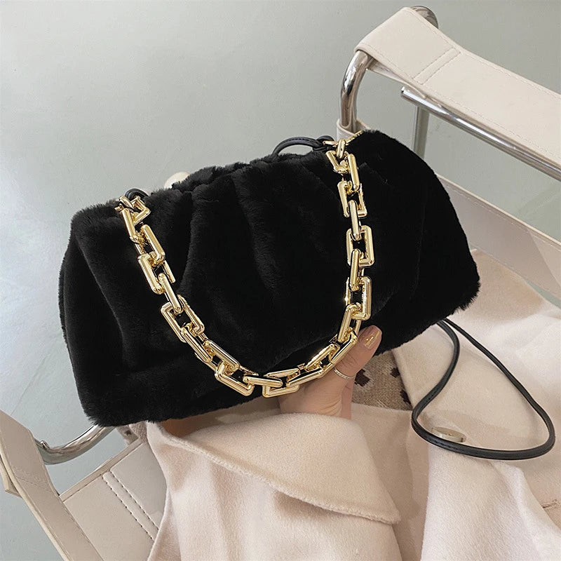 Texture Handbags Female Shoulder Bags Cloud Crossbody Bags Plush All-match