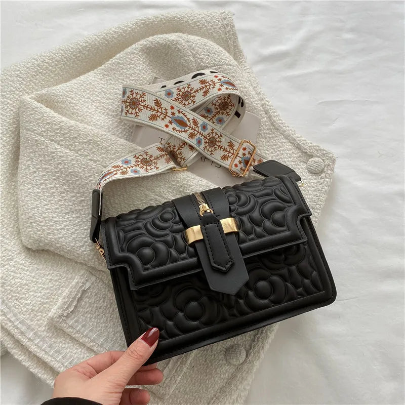 Textured Small Shoulder Bag Indentation Messenger Bag Solid Square Bag