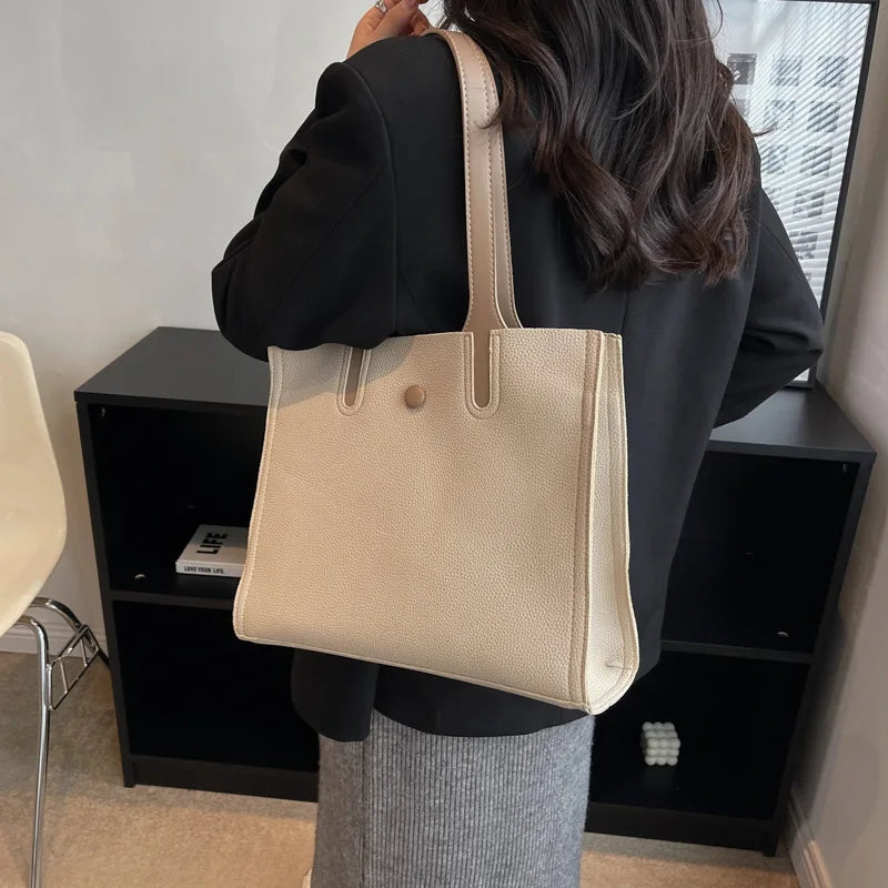 Textured Women Shoulder Bags PU Leather Tote Vintage Large Capacity