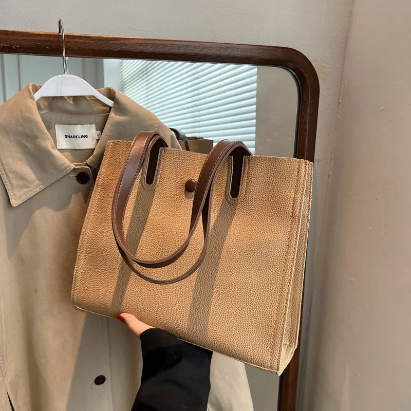 Textured Women Shoulder Bags PU Leather Tote Vintage Large Capacity