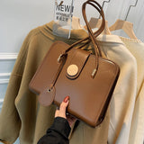 Textured Women's Shoulder Bag Large Capacity Vintage Ladies Commute Briefcases