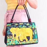 Thai Style Elephant Handbag Embroidered Canvas Shoulder Bag