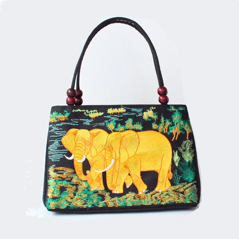 Thai Style Elephant Handbag Embroidered Canvas Shoulder Bag