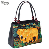 Thai Style Elephant Handbag Embroidered Canvas Shoulder Bag