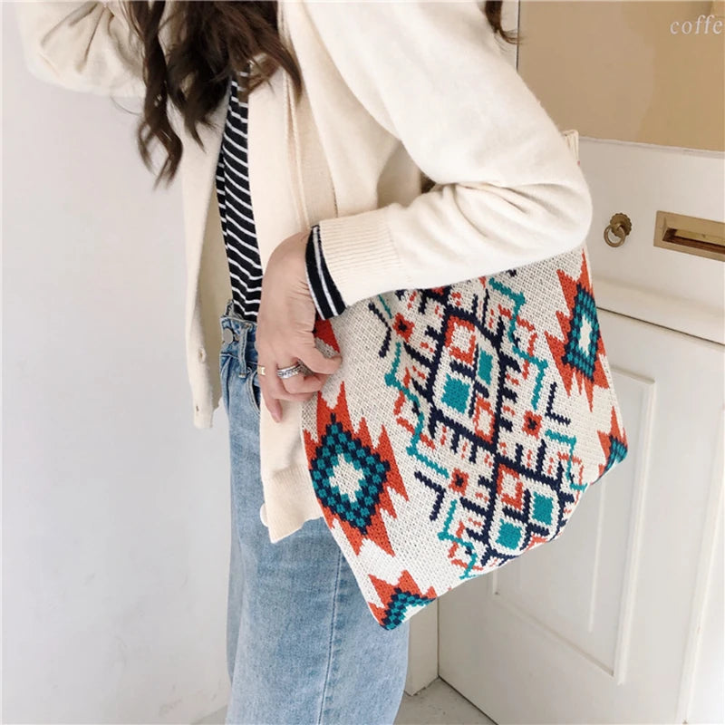 Canvas Knitting Bag Girls Wool Shoulder Bag
