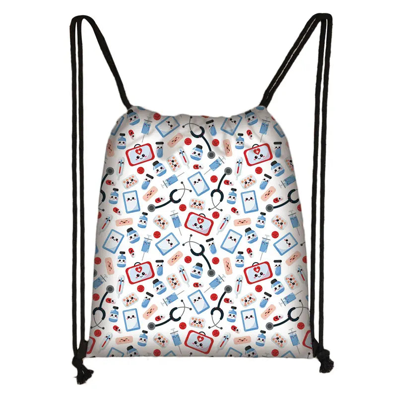 Thank You Doctor Print Drawstring Bag Nurse Girls Shopping Backpack Travel
