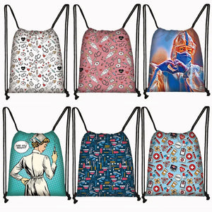Thank You Doctor Print Drawstring Bag Nurse Girls Shopping Backpack Travel