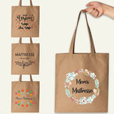 French Print Linen Shoulder Bag Handbag Storage Teacher Gift