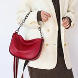 Cowhide Woman Chain Messenger Bag with Wide Single Strap