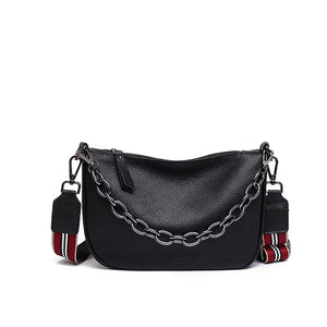 Cowhide Woman Chain Messenger Bag with Wide Single Strap