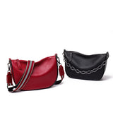 Cowhide Woman Chain Messenger Bag with Wide Single Strap