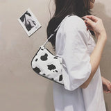 Cow Spot Canvas Shoulder Bag for Women Small Underarm Tote