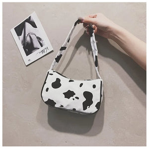 Cow Spot Canvas Shoulder Bag for Women Small Underarm Tote