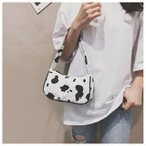 Cow Spot Canvas Shoulder Bag for Women Small Underarm Tote