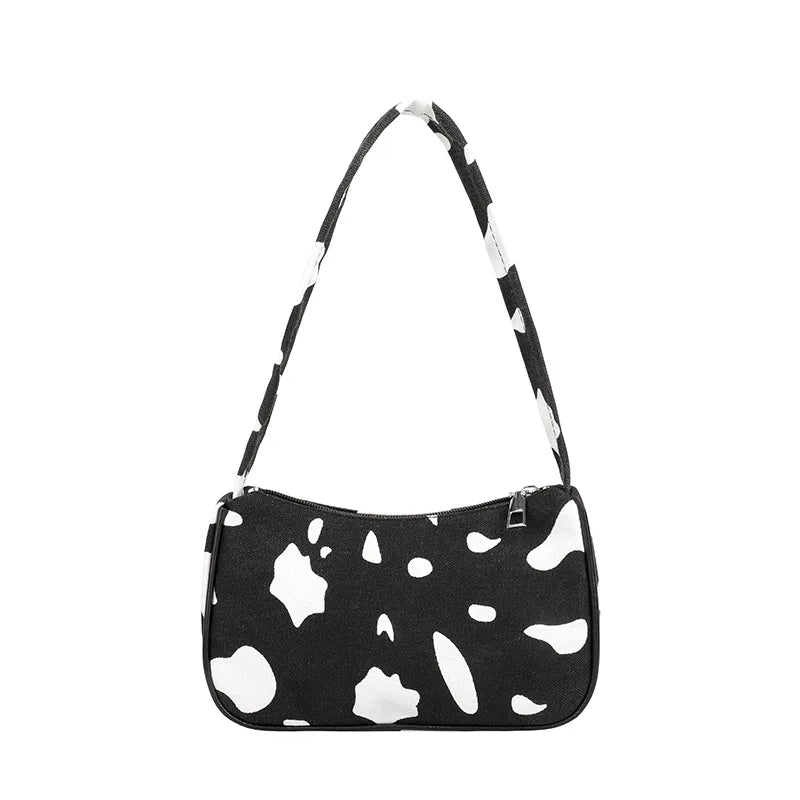Cow Spot Canvas Shoulder Bag for Women Small Underarm Tote