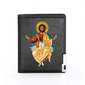 Orthodox Church Leather Wallet Men Women Billfold Slim Credit Card Holder