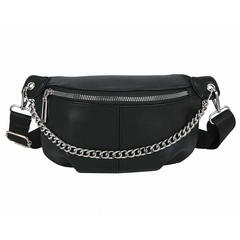 Addle Bag Women's Metal Chain Shoulder Purses Handbag Clutch Waist Bag